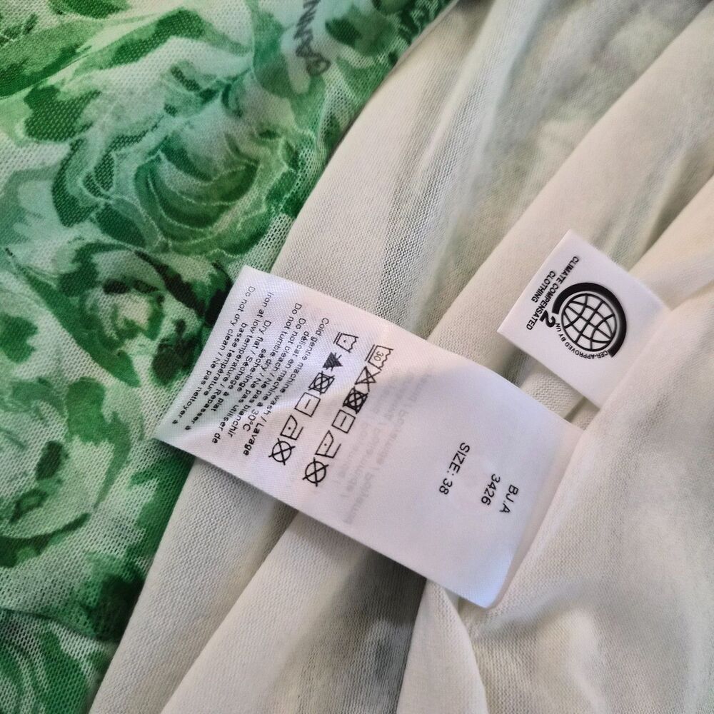 Ganni (EU 38) Island Green floral-print mesh wrap midi dress NWOT - Picture 7 of 9